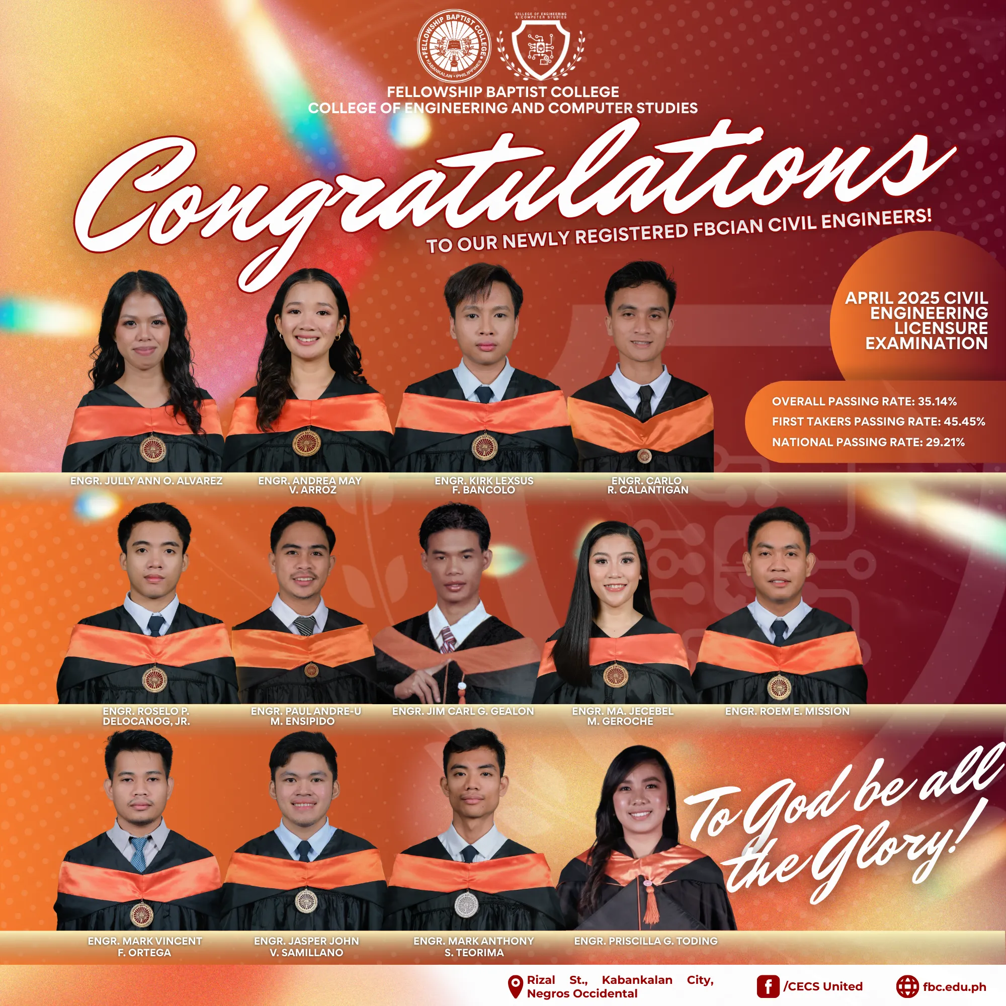 FBC produces 13 new Civil Engineers in April 2025 Licensure Exam